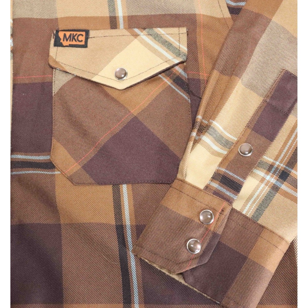 Dixxon Montana Knife Company Brown Plaid Pearl Snap L/S Shirt Womens Size Large - Picture 4 of 5